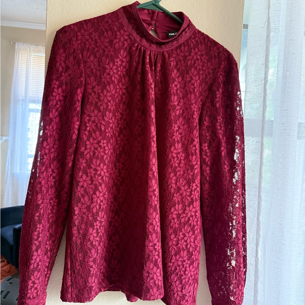 Karl Lagerfeld Lace Burgundy Top Size SP